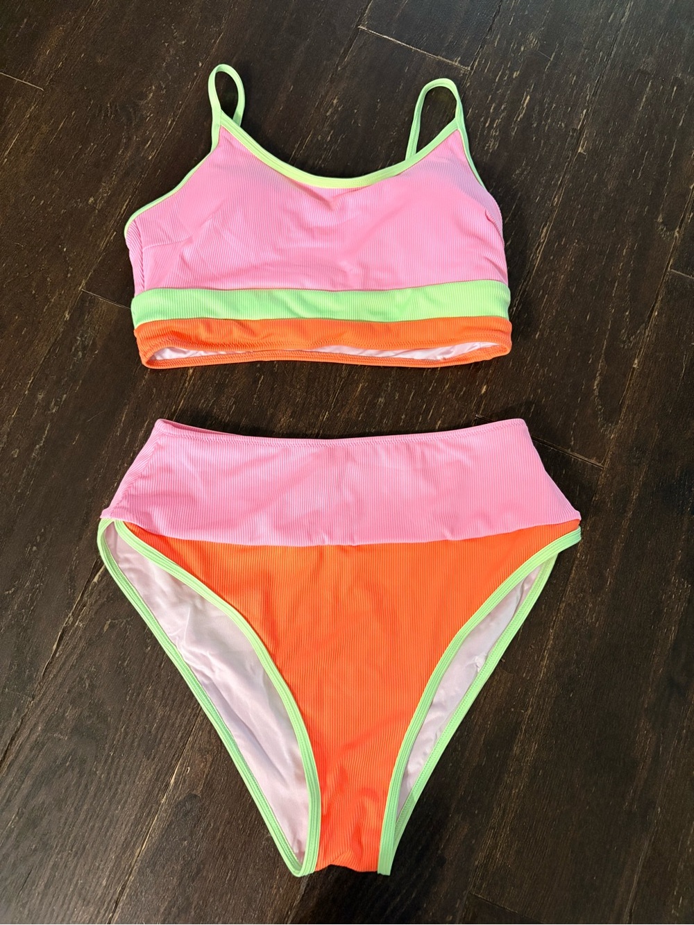 Girls Neon Pink & Orange Two-Piece Swim Set